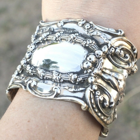 Antique Tiffany Cir.19th C Sterling Silver Cuff Bracelet Cherub Putti 925 Rare - Picture 4 of 13